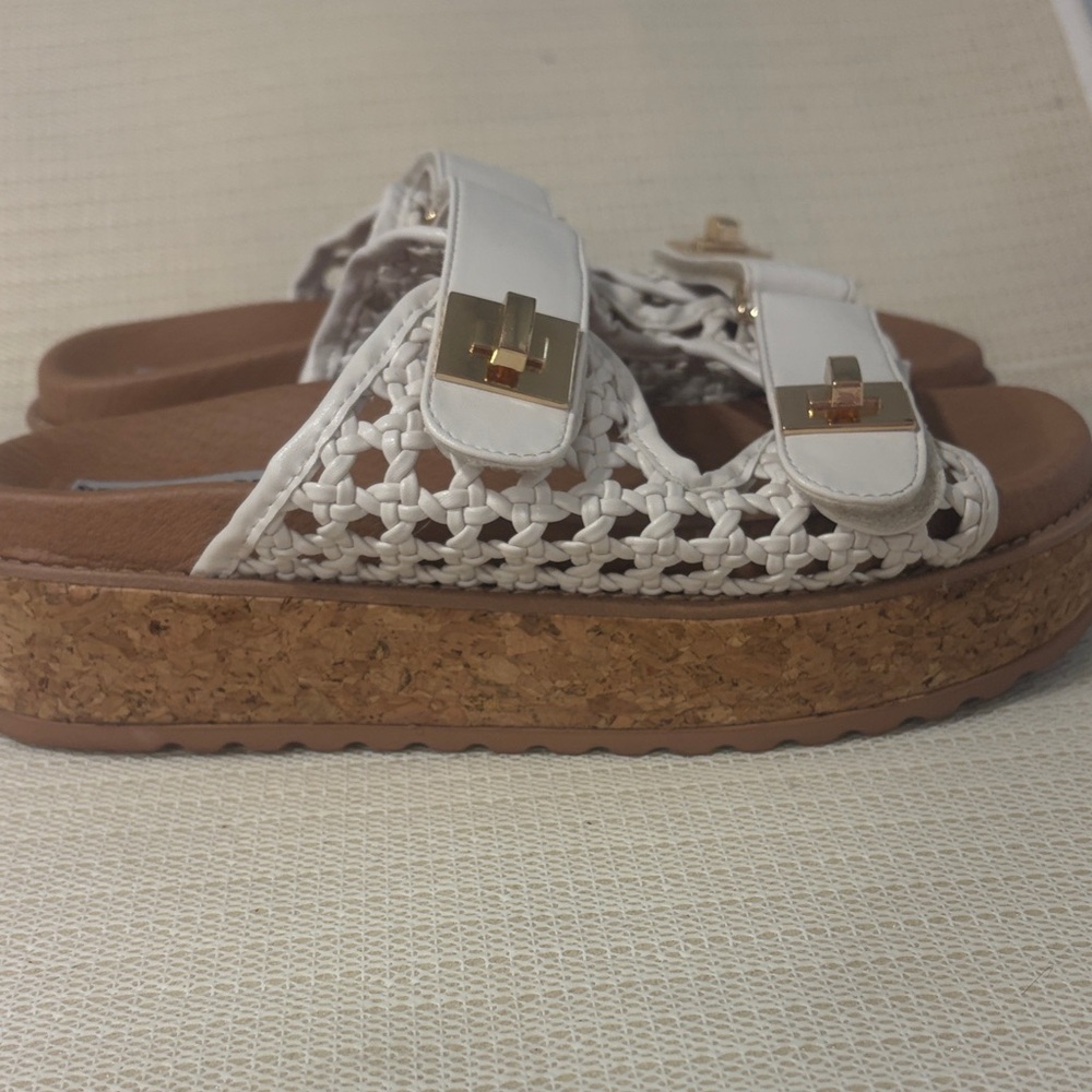 Steve Madden White Woven Cork Platform Sandals